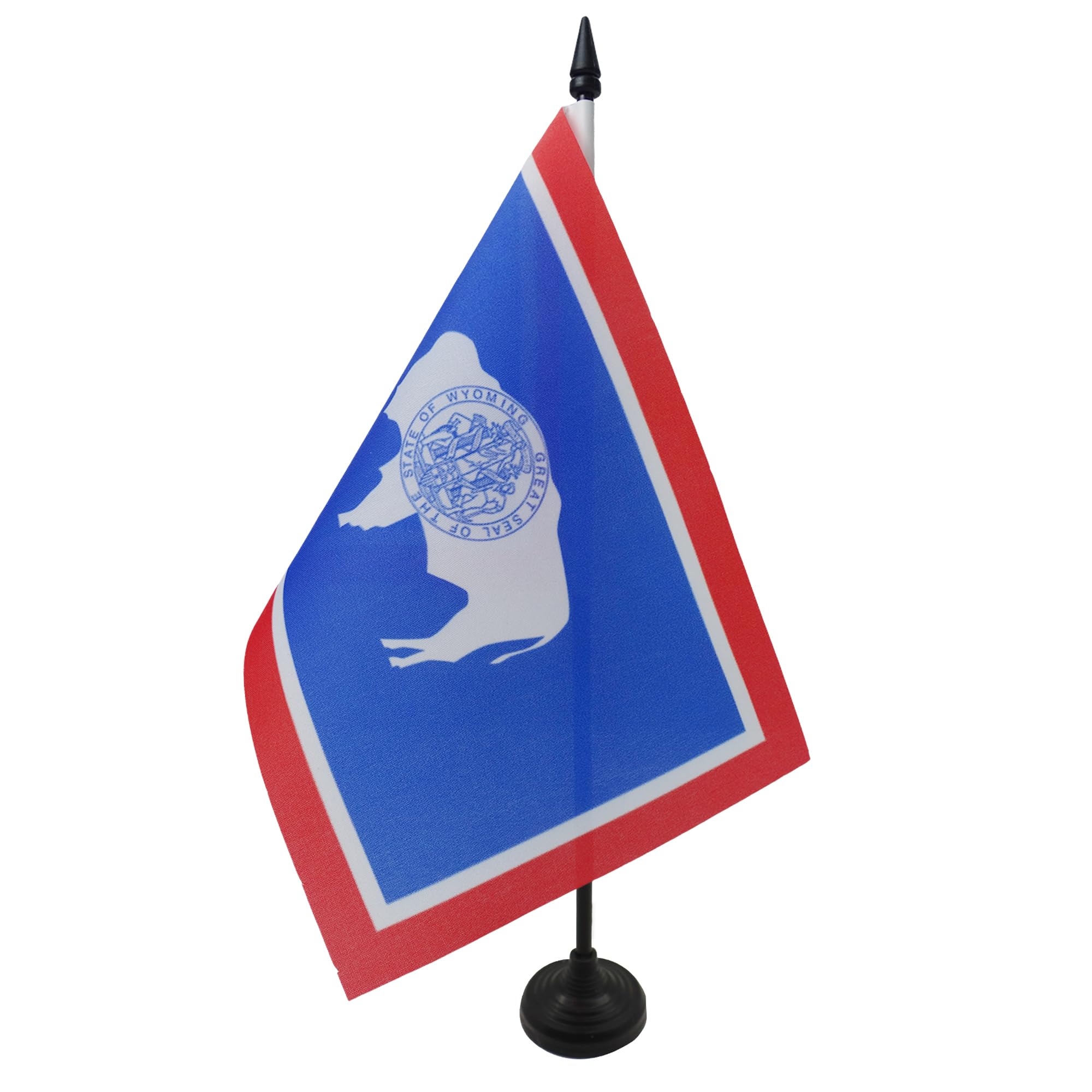 AZ FLAG Wyoming Table Flag 5'' x 8'' - US state of Wyoming Office Decoration 100% Polyester 21 x 14 cm - Mini Desk Flag with Pole and Black Plastic Base