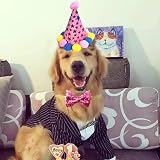 SUOXU Dog Birthday Bandana Hat Bow Tie Set Blue Pink 24.8 x 18.1 x 18.1 view 7