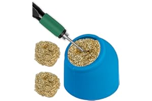 Kaisi Soldering Iron Tip Cleaner,Non-slip Silicone Holder Solder Brass Tip Cleaner Kit for Cleaning Soldering Stations,Soldering Irons Tips,With 3 solder sponge Brass Cleanr Balls (Blue)