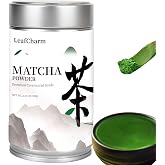LeafCharm Ceremonial Grade Matcha Green Tea Powder 3.52 OZ - Vibrant Green &amp; Zero Bitterness, Smooth Umami Taste for Lattes &amp; Smoothies,100g (3.52 oz) Premium Tin