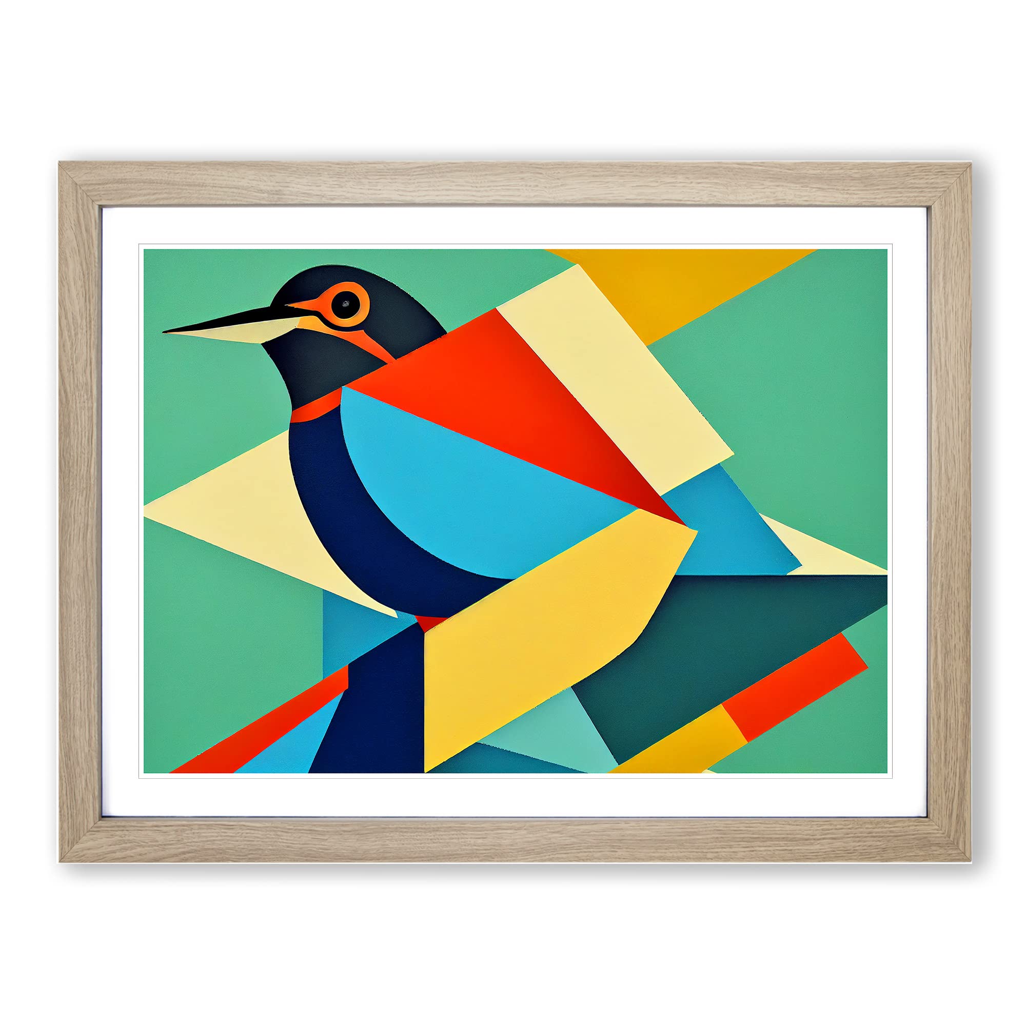 Kingfisher Bird Abstract Vol.4 Framed Print | A3 Oak Framed Wall Art | Ready to Hang | Abstract Fantasy Picture | Living Room Bedroom Lounge Office