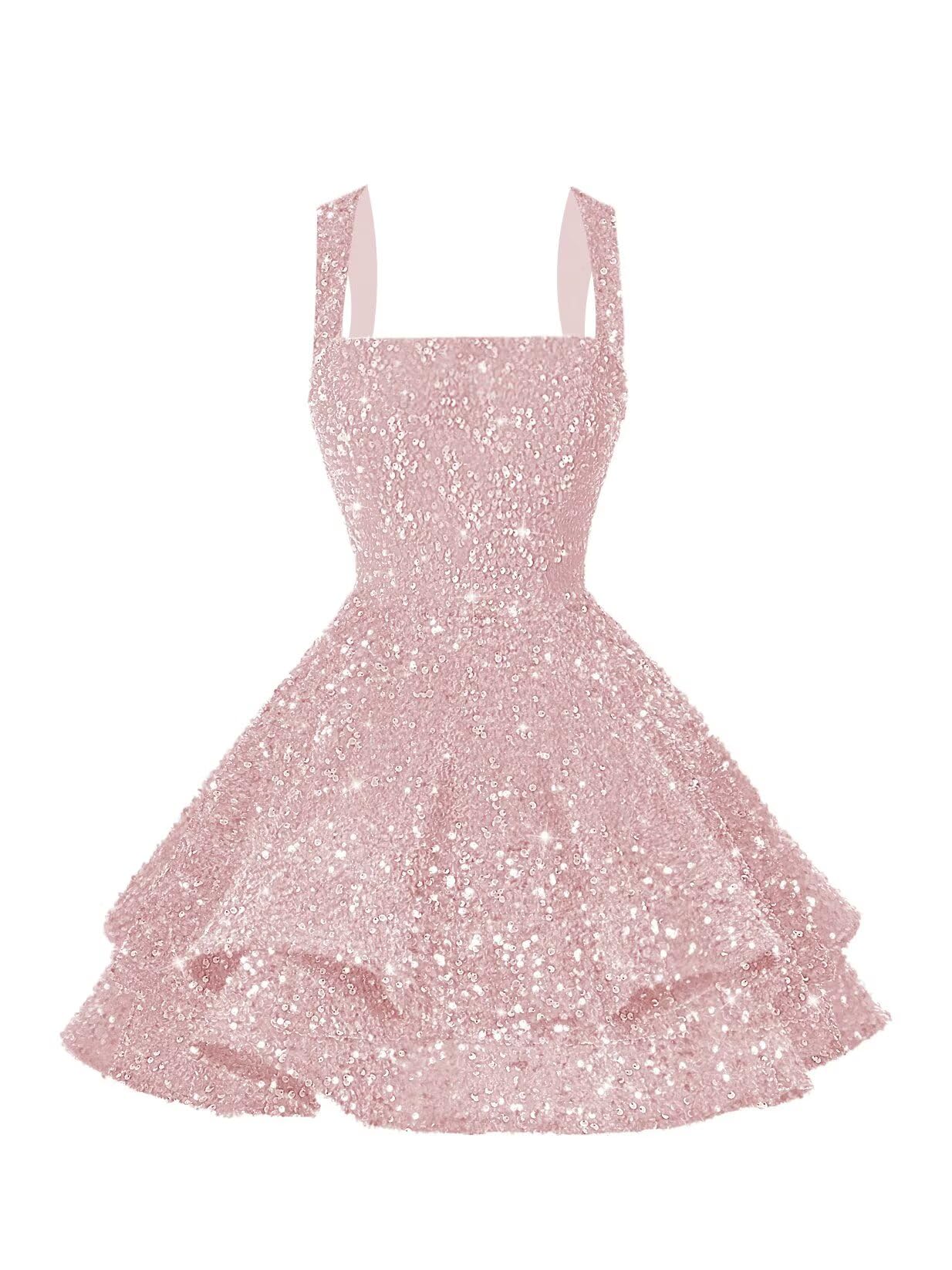 vintys Cute Sequin Blush Pink Short Homecoming