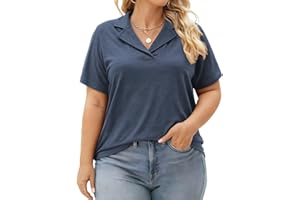 DOLNINE Plus Size Polo Shirts for Women V Neck Collared Shirt Casual Short Sleeve Tops Summer Loose Fit Dressy Tunic Blouses