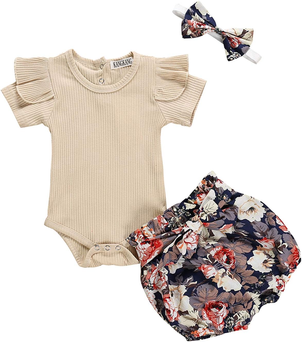 KANGKANGBaby Girl Clothes Ruffle Romper Floral Short Pants Summer Outfits Cute Baby Girl Clothes