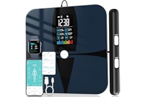 Lepulse Body Composition Scale, 8 Electrode Bathroom Smart Scale with BMI, Body Fat, Muscle Mass, Scale for Body Weight and Fat with 20 Body Fat Scale, Large Color Display and Report (Black)