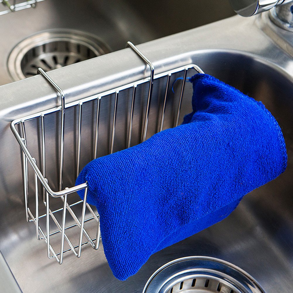 Kitchen Towel Brush Holder, Kitchen Sponge Holder, Sink Soap Towel Dishwashing Liquid Draining Holder -Stainless Steel