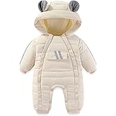 JiAmy Baby Snowsuit Baby Bear Hooded Winter Outfit Double Girl Boy Zipper Winter Clothes Romper