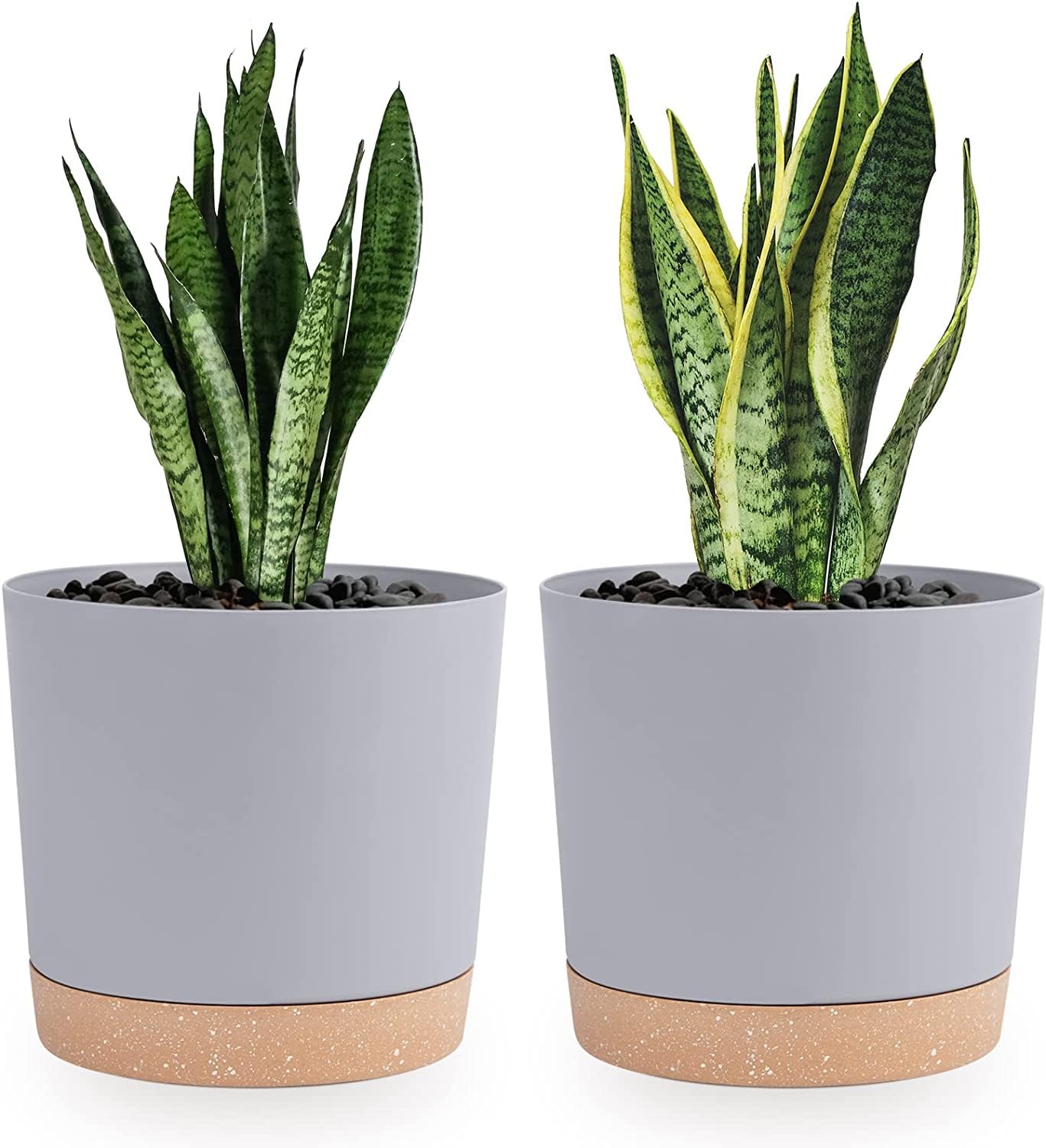 QCQHDU 20cm Plant Pot, 2 Pack Planters for Indoor Plants with Drainage Holes & Saucer, Outdoor Flower Pots Home Garden Modern Decor (Light Grey, 20cm)