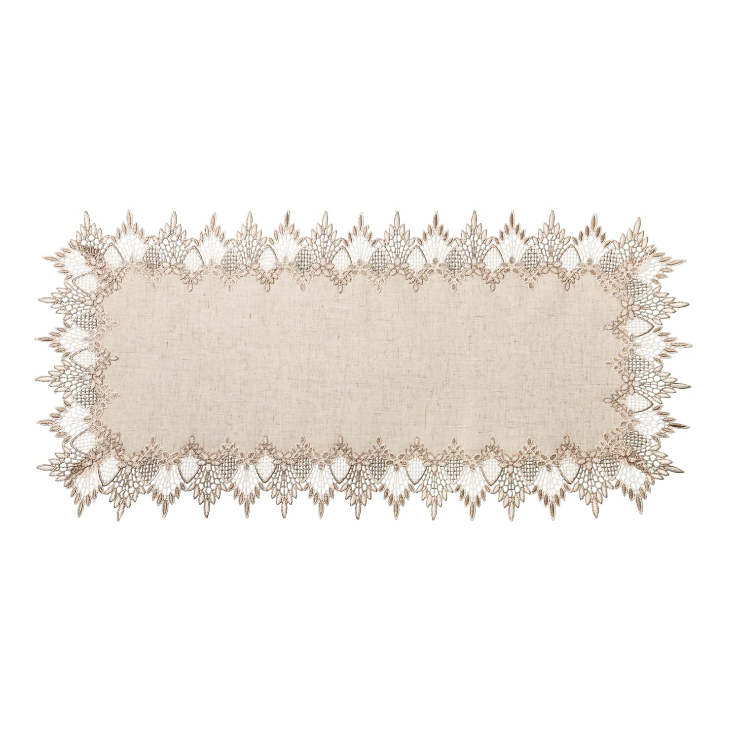 Photo 1 of Phantomon Neutral Linen Table Runner 36 Inches Beige Embroidered Runner Lace Centerpiece for Dresser Tops, Dining Tables, Coffe Table and Home Decorations for Farmerhouse (Beige, 16 X 36 Inch)