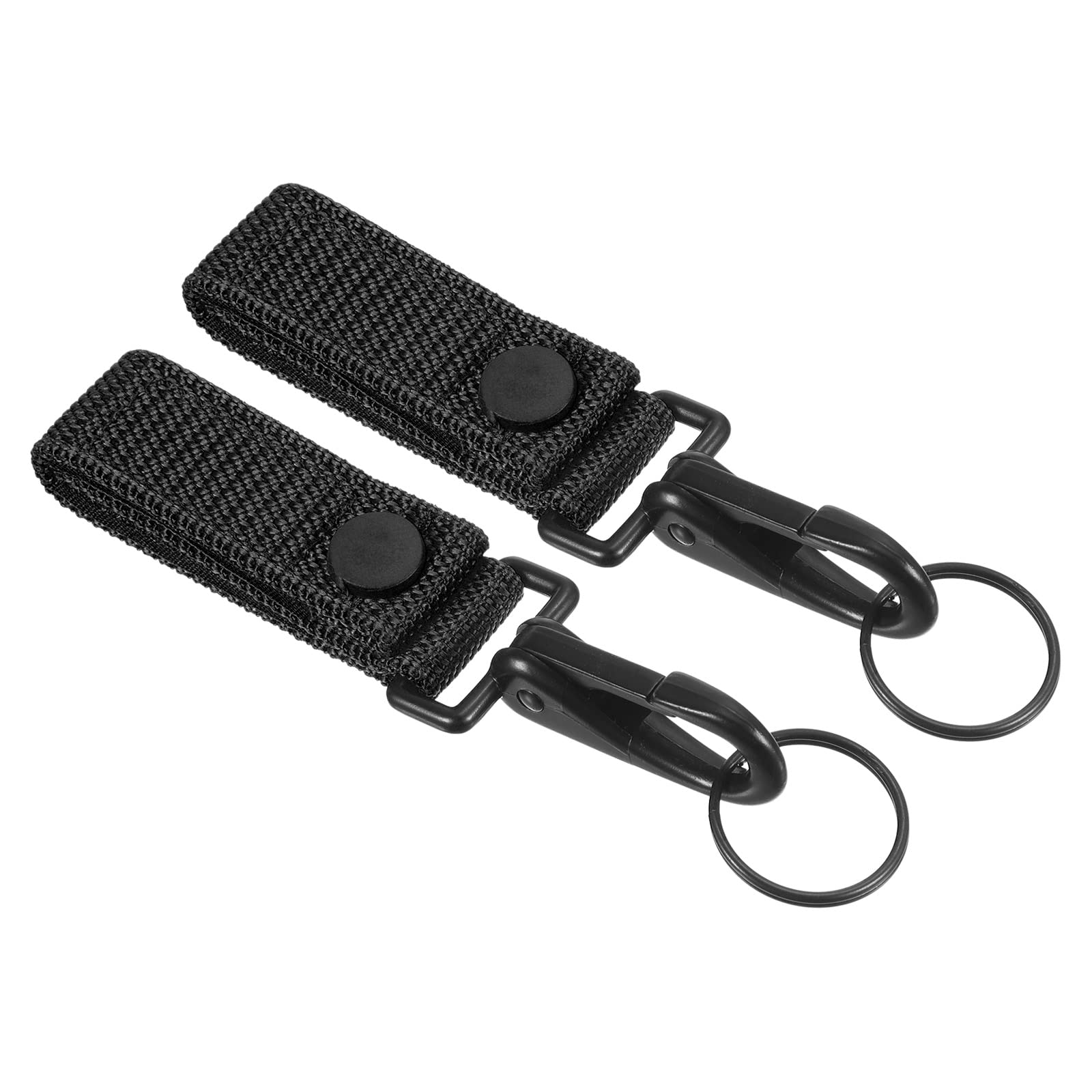 PATIKIL Belt Keeper Key Ring, 2 Pcs Nylon Webbing Strap Hanging Gear Buckle with Snap Key Holder for Outdoor Camping, Black