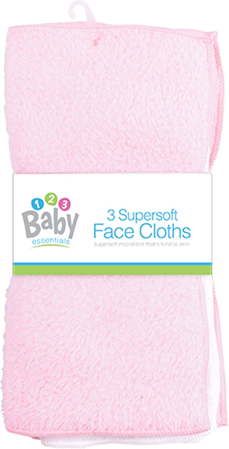 New 3 Pack Super Soft Baby FACE Hand Cloths Bath Flannel Wash Towel Wipe Feeding (Pink & White), 3 Count (Pack of 1)