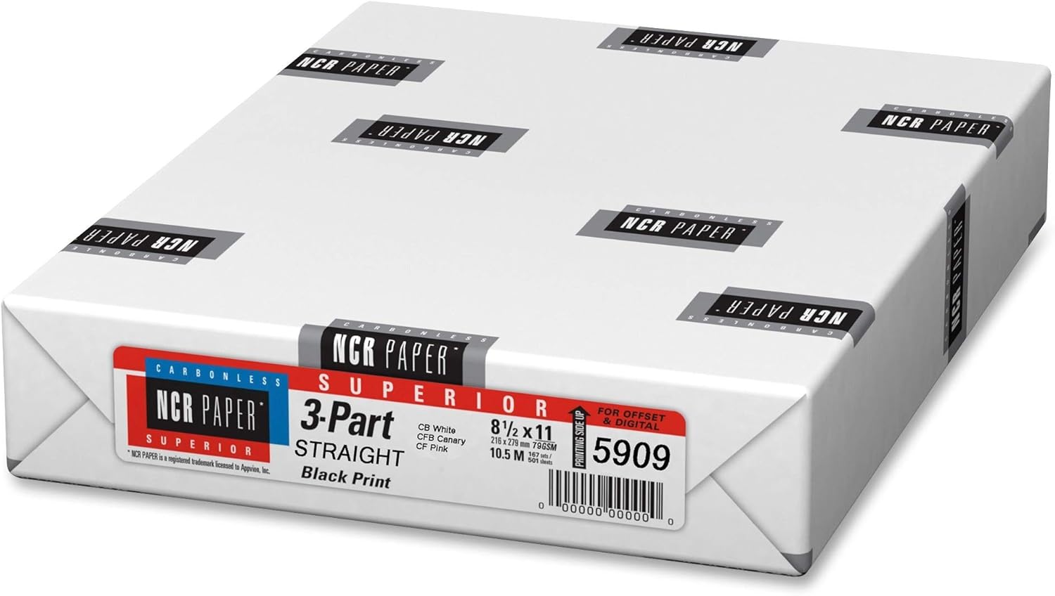 Appvion 5909 Straight Paper, 3-Part, 92GE, 8-1/2-Inch x11-Inch, 500SH/PK : Carbonless Copy Paper : Office Products
