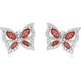 REAII 925 Sterling Silver Garnet Butterfly Stud Earrings, Designed Specifically for Women, Are the Perfect Jewelry Gift for Her.