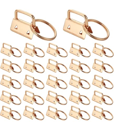50 Pack CleverDelights Key Fob Hardware Set With Key Rings - Antique Bronze, 1.25 Inch