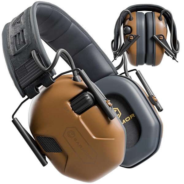 M300A EAR PROTECTION FOR GUN RANGE – SHOOTING EAR MUFFS WITH ERGONOMIC GEL CUSHIONS, IPX5 WATERPROOF GEAR – NOISE BLOCKING & HEARING PROTECTION FOR HUNTING, BROWN