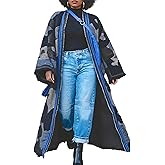 Unybwonn Women Long Cardigans Color Block Open Front Knit Sweater Cover up Maxi Dress Boho Long Sleeve Raw Hem Cardigan