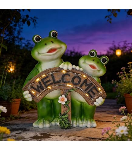 VICASKY Solar Frog Garden Light – Resin Statue With Hat, Solar Powered Outdoor Decor For Pathway, Lawn, Yard – 4.7 X 4.1 X 6.3 Inch
