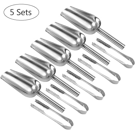 BESTOMZ 5 Stück Edelstahl Eisportionierer Scoopers und 5 Stück Eis Clips Zange für Hochzeiten Candy Dessert Buffet Eis