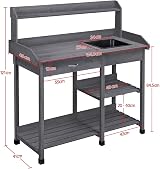 Yaheetech Garden Potting Table Wood Bench with Removable Sink & Shelves view 3