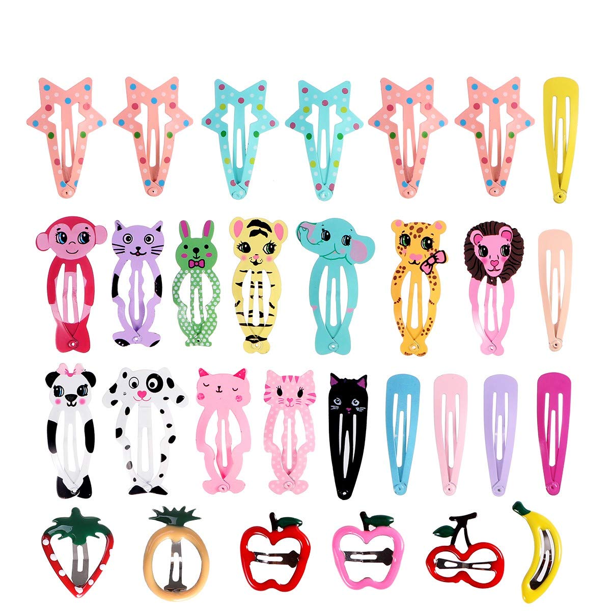 FRCOLOR 30pcs Animal Pattern Boys and Girls Hair Clips Girls Metal Snap Hair Clips Cartoon Design Barrettes Party Daily Use