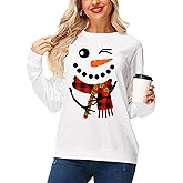 AOBUTE Womens Christmas Long Sleeve Sweatshirts Xmas Printed Casual Tops