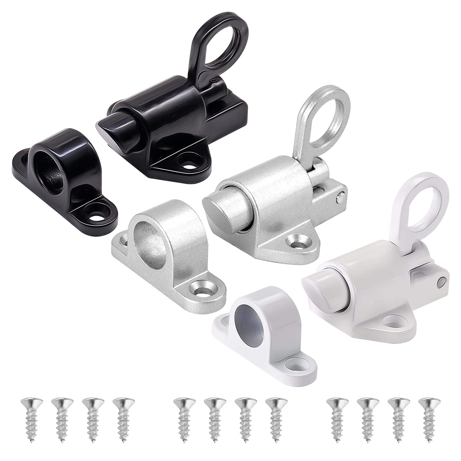 Iyowei 3 PCS Door Spring Bolt, Zinc Alloy Automatic Door Bolt Security Door Lock Slide Latch Spring Bounce Door Bolt with Screws for Window Door Shed Gate, Black White Silver Gray
