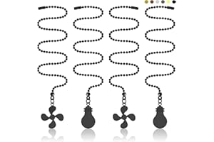 SUR-CIEL 4PCS Ceiling Fan Pull Chain, Pull chains for ceiling fans and lights, Ceiling Fan Pull Chain Extender, Fan Pull Chain Extension with 12 inches 3mm Diameter Ball Bead Pull Chain, Black