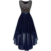 BeryLove Sequin Wedding Guest Formal Cocktail Dresses Prom Party Lace High Low Bridesmaid Elegant Dress