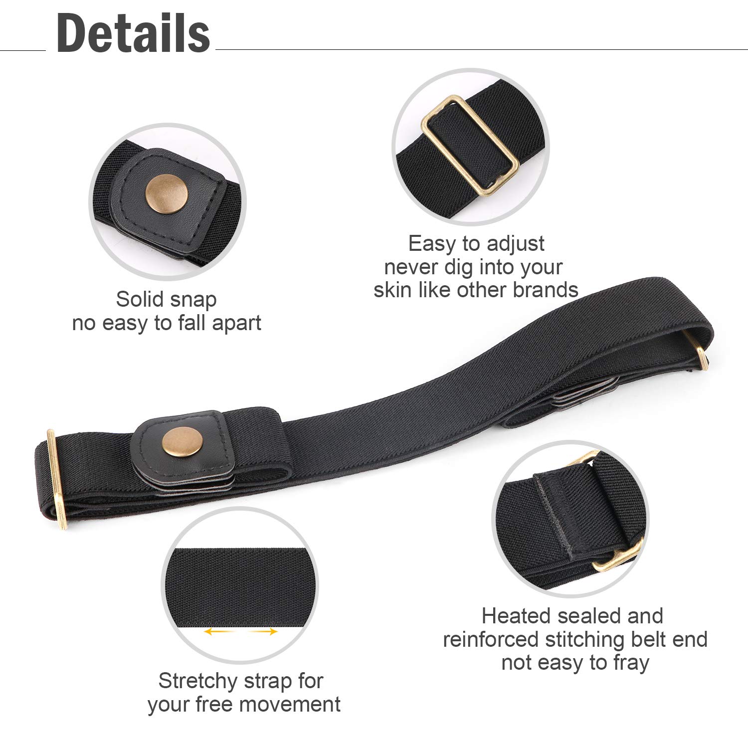 JasGood Gürtel ohne Schnalle Gürtel Elastischer Gürtel Unsichtbare Gürtel Dehnbarer Gürtel für Damen & Herren Justierbar Stretchgürtel mit Leichter Stil Gürtel Stilvoll Gürtel Neutral Für Jeans Hosen