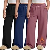 JoyMotion 3 Pack Women's Plus Size Fleece Lined Sweatpants Wide Leg Joggers Shock Cord High Waisted Thermal Pants with Pocket