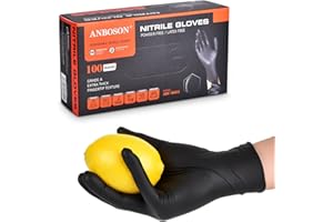 ANBOSON Black Nitrile Gloves,6mil Gloves Latex Free, Powder-Free Textured Fingertips Gloves for Cleaning,Food Handling
