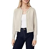 Kedera Women's Open Front Cardigan Sweater Long Sleeve Pearl Trim Cropped Sweater Embellished Knitted Top Trendy 2024