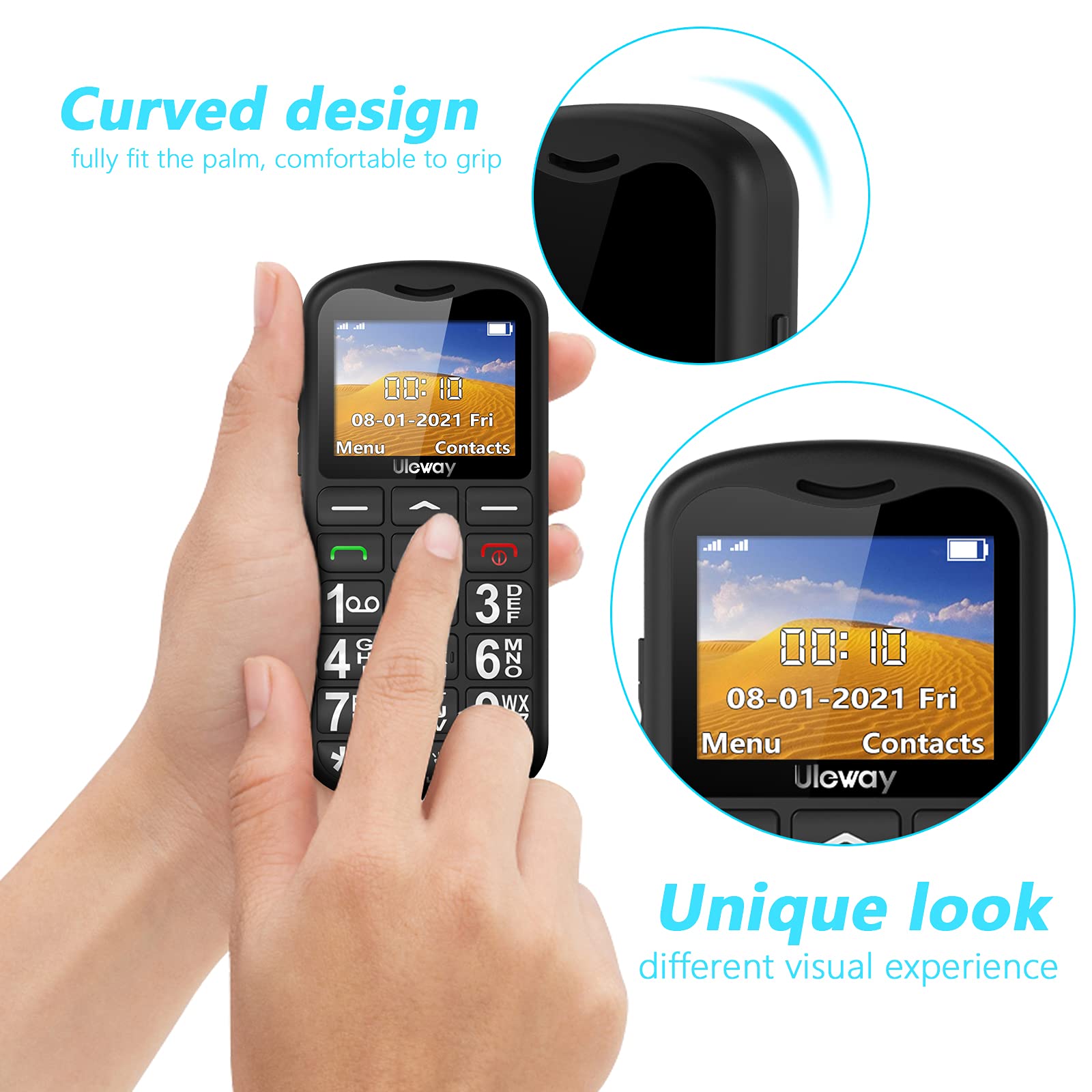 uleway Big Button Mobile Phone for Elderly GSM Unlocked Mobile Phone With SOS Button Speed Dail Torch FM Radio Dual SIM Basic Cell Phone Easy to Use for Seniors (Black)