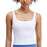 Awwena Wenabutter Wide Scoop Bra Tank for Women U Neck Padded Buttery Soft Workout Yoga Tops Slim Fit with Built in Shelf Bra