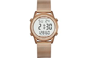 TIMEURE Women's Step Counter Pedometer Watch with Stainless Steel Bracelet, Stylish Design, No App, No Charging Needed for Step, Calorie, Distance, Alarm, Countdown Timer，TU-2401