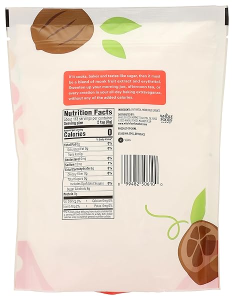 365 BY WHOLE FOODS MARKET, ERYTHRITOL & MONKY FRUIT SWEETENER, SUGAR SUBSTITUTE, 32 OUNCE