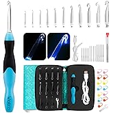 Votris Light Up Crochet Hook Set - 11 in 1 Lighted Crochet Hook Set | Ergonomic Soft Grip, Rechargeable Light, Interchangeable Heads, for Beginners - Ideal Crochet Hooks Kit, Gift