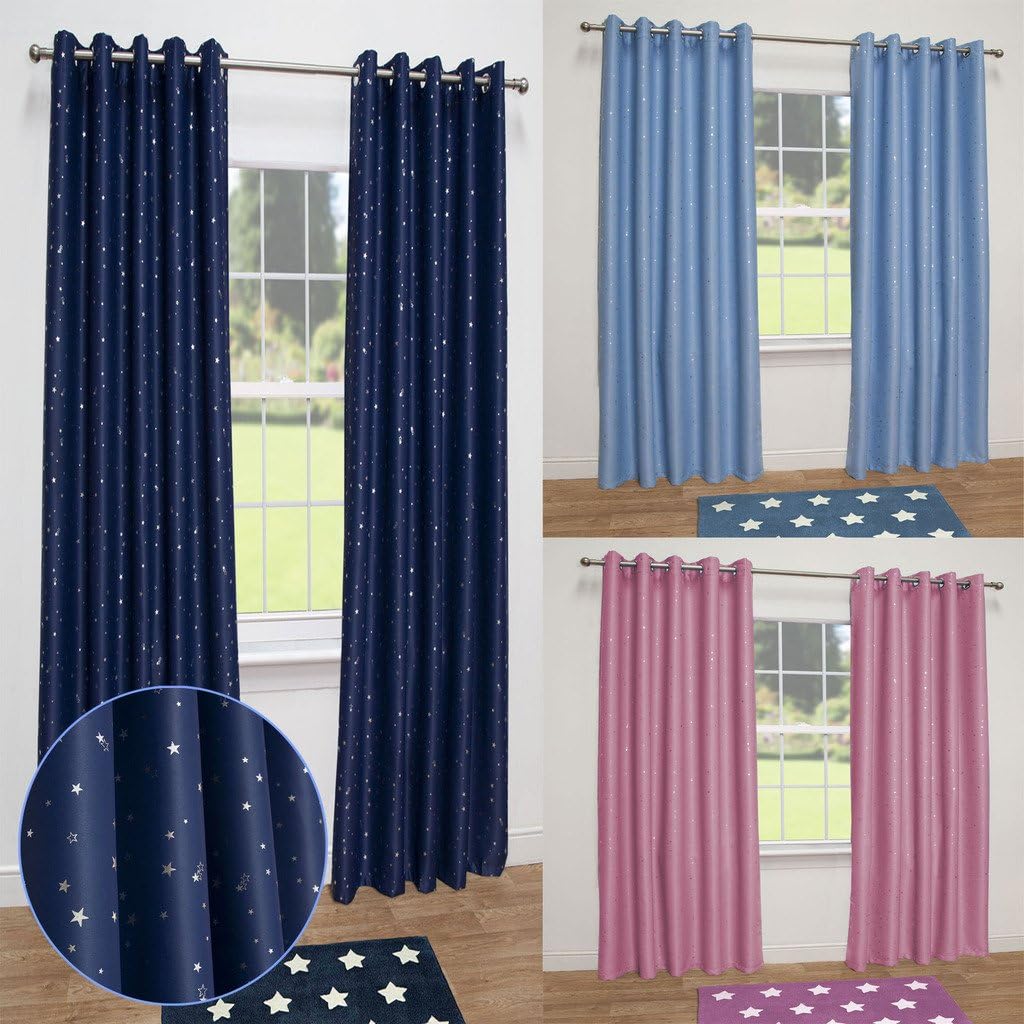 John Aird Stars Thermal Blackout Eyelet Curtains (Navy, 90" Wide x 72