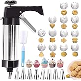 23-Piece Cookie Press Set,Cookie Press Gun Decorating Kit with 13 Stainless Steel Disksand 8 Piping Tips and Cleaning Brush,Holiday Baking and Everyday Treats, Essential Baking Supplies