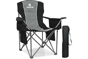 AOOXIMI Oversized Folding Camping Chairs, Outdoor Chair Heavy Duty Support 450 LBS with Padded Cushion Seat and Back, with Cup Holder and Cooler Bag, Portable Lawn Chair for Beach Picnic Sports
