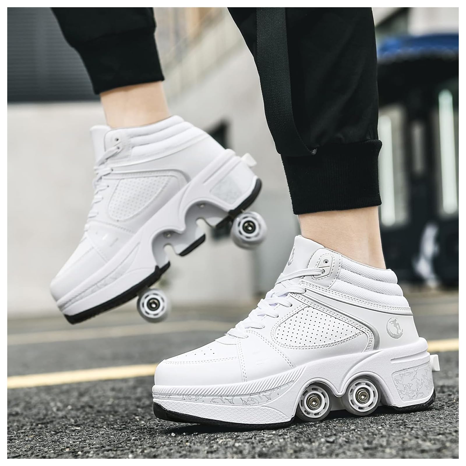 Rollerskates womens,Quad Kick Roller Skates for kids,LED Inline Skates Deformation Trainers for Adults Beginners,Sneakers with Invisible Wheel for boys (E, UK-7)