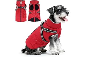 FURTIME Dog Winter Coat with Harness Built-in | Waterproof Dog Jacket with Zipper & Fleece Lining | Reflective Cold Weather Coat for Small Medium Large Dogs