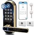Keyless-Entry Keypad Fingerprint Smart Lock: Digital Door Lock with Code Passcode, Electronic Door Handle, Biometric Door Knob for Entry Door, Bedroom Door (Gold)