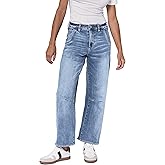 DEAR JOHN Lasso Barrel Fit Jeans Women’s High Rise Cropped Baggy Comfort Stretch Utility Pocket Denim Structured Loose Fit