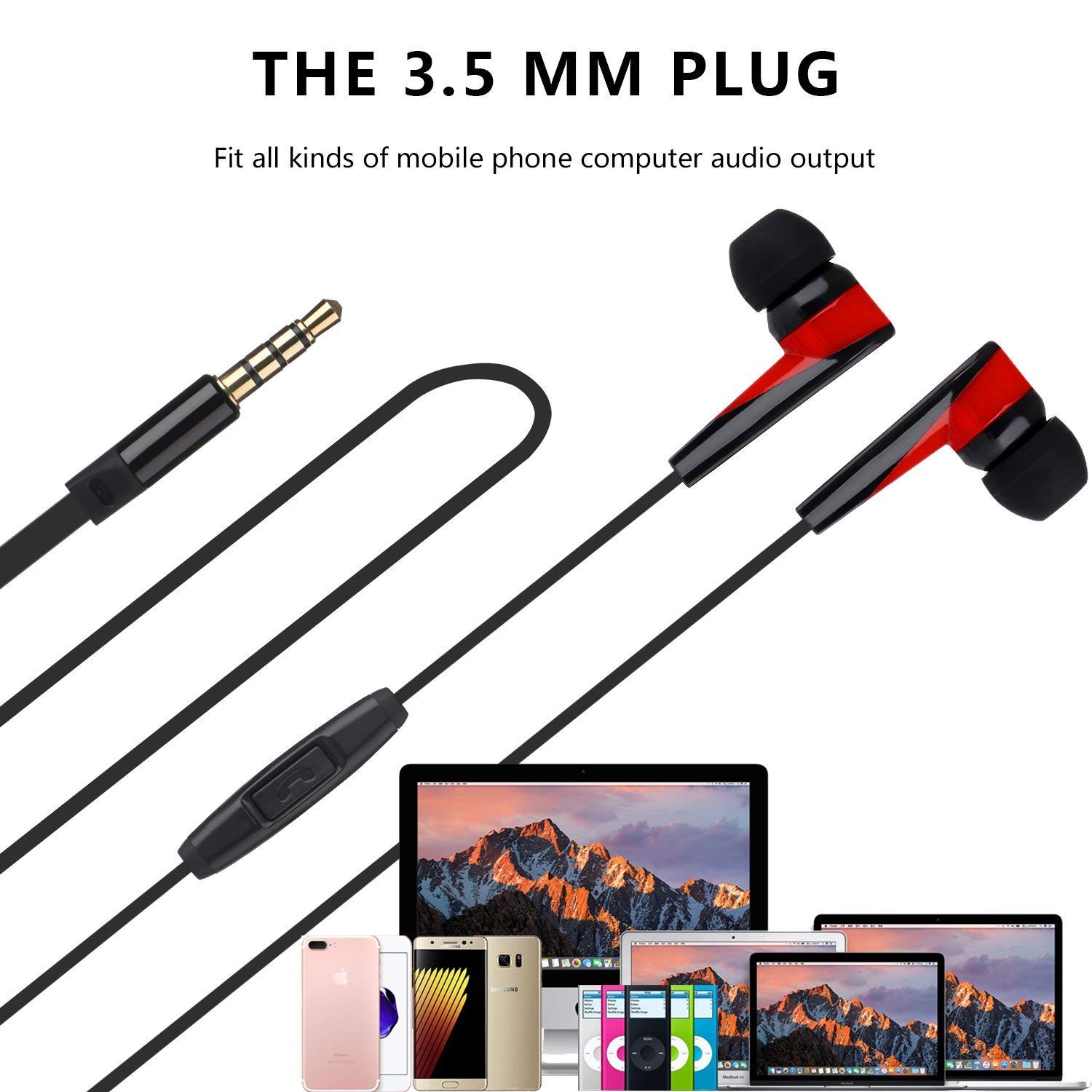 Kimitech Earbud Headphones In-ear Wired Headset Powerful Sound Stereo Earphones Fit for iPhone iPad iPod Samsung Android Smart-phones MP3 Player