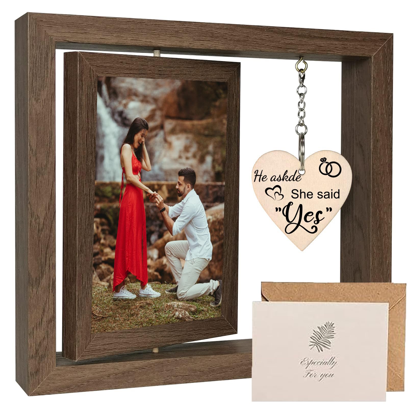 Rotating Couples Picture Frame 4x6In Walnut Double-Sided Rustic Picture Frame Couple Gifts Wedding Engagement Gifts for Boyfriend Girlfriend Wife Husband