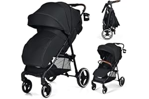 HONEY JOY Baby Stroller, Foldable High Landscape Infant Carriage with Foot Cover, Adjustable Backrest & Canopy, Suspension Wheels & Storage Basket, Newborn Pushchair Stroller for Boys Girls (Black)