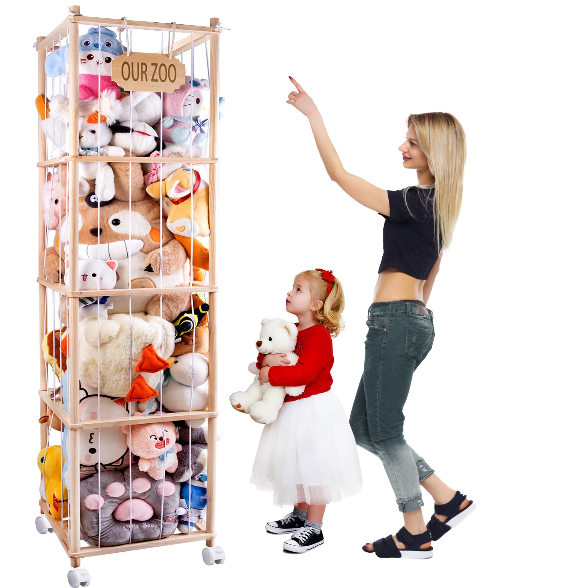 Photo 1 of ***(PARTS ONLY/MISSING PARTS/ NON FUNTIONAL)***GRETJOB Extra Large Stuffed Animal Storage Organizer with Wheels & Mesh Pockets - 70x16.5x16.5 Inch Wooden Corner Toy Cage, Space-Saving Plush Zoo Holder for 220+ Toys, Nursery Playroom Bedroom