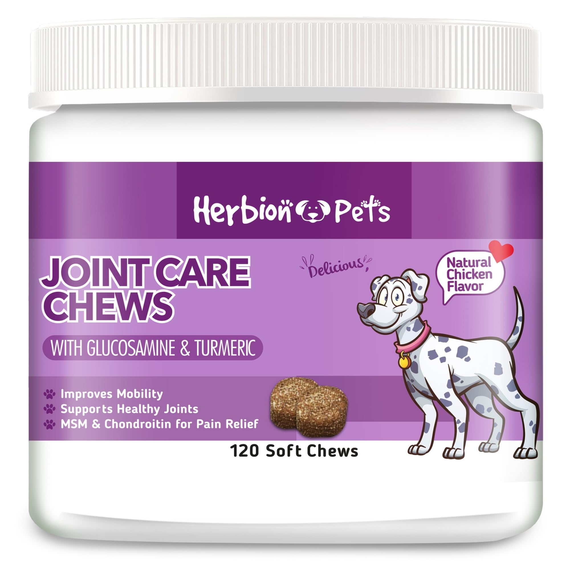 Herbion Pet Joint Care Chews with Glucosamine & Turmeric, 120 Soft Chews – MSM & Chondroitin for Pain Relief – Improves Mobility – Made in USA. – For Dogs 12 Weeks and Above