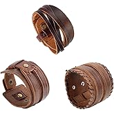 OIDEA Assorted 3pcs Mens Punk Multistrand Leather Braided Bangle Cuff Bracelet for Biker Dad Father Size Adjustable